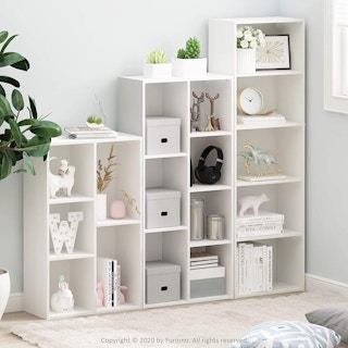 A set of Furinno cube storage shelves.