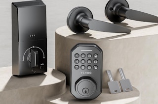 a keyless entry door lock set on a display
