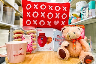 Some Valentine's Day bird decorations on a shelf at Target