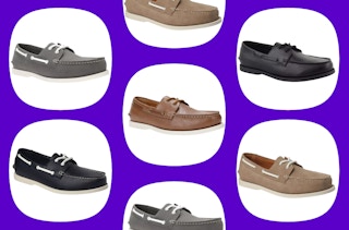 collage of mens boat shoes in different colors