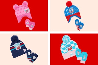 4 stock images of Dr. Suess 3-piece toddler beanie and glove sets