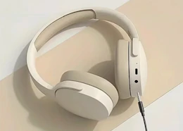 beige wireless headphones