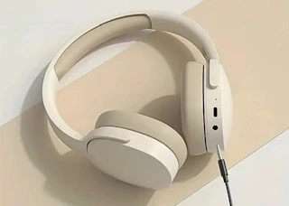 beige wireless headphones
