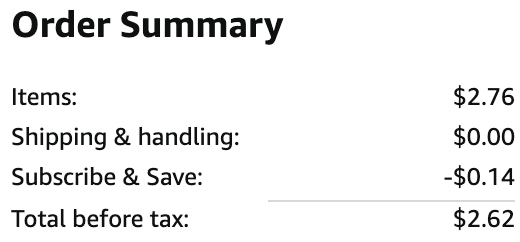 an amazon order summary ending in $2.62