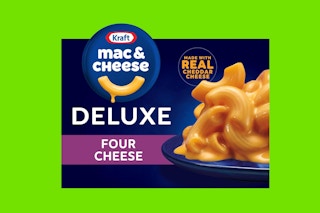 kraft mac and cheese deluxe on a green background