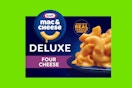 kraft mac and cheese deluxe on a green background