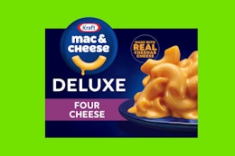 kraft mac and cheese deluxe on a green background
