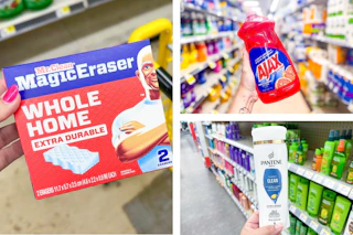 dollar general mr. clean, ajax, pantene 3-photo collage