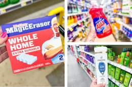 dollar general mr. clean, ajax, pantene 3-photo collage