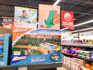 aldi ride on float giant sprinkler splash park