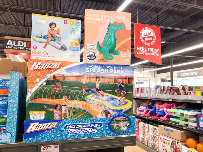 aldi ride on float giant sprinkler splash park