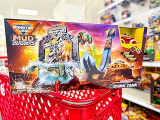 monster jam mud blasters dunk tank sitting on a target cart
