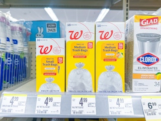 complete home trash bags on walgreens shelf
