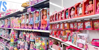 side-by-side views of walmart's my life as and target's our generation 18-inch dolls and accessories