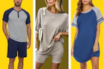 men's sleep set, women's lounge set, and women's sleep shirt