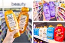 collage image of garnier whole blends shampoo, loreal elvive shampoo, and ogx shampoo