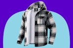 G Gradual Men's Flannel Jacket Fleece Sherpa Lined Hoodies Zip Up on a blue background.