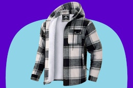 G Gradual Men's Flannel Jacket Fleece Sherpa Lined Hoodies Zip Up on a blue background.