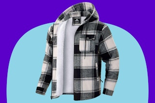 G Gradual Men's Flannel Jacket Fleece Sherpa Lined Hoodies Zip Up on a blue background.