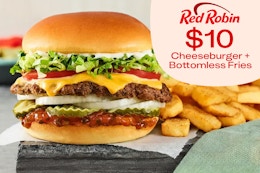 Tuesday Meal Deals: $10 Red Robin Cheeseburger With Bottomless Fries card image