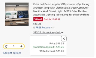 desk lamp Amazon receipt