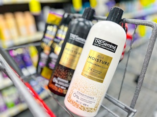 two Tresemme shampoo and conditioner bottles in cart