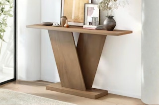 Lifestyle image of the Christopher Knight Console Table (with V-base) in home setting