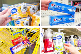 dollar general dial, crest, butterfinger, 100 grand, baby ruth 4-photo collage