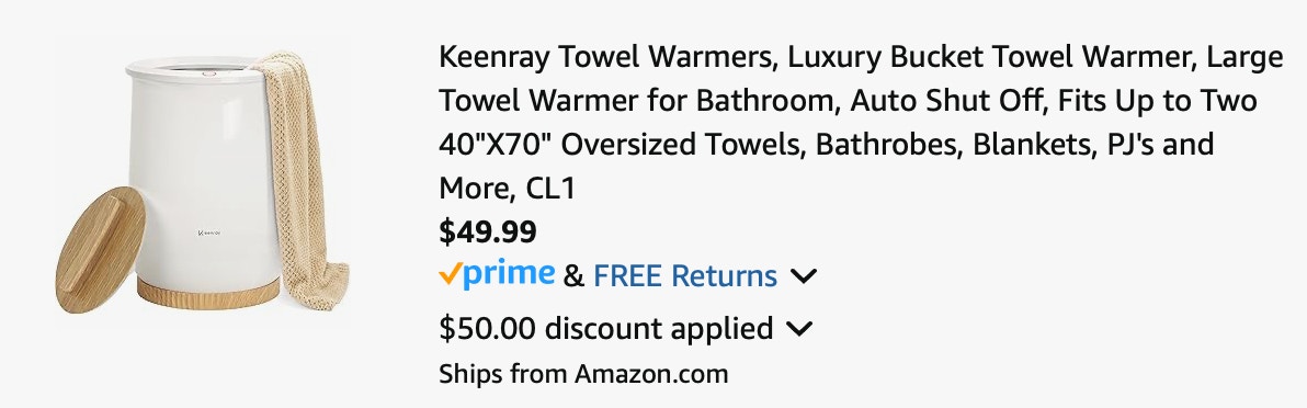 Towel warmer Amazon receipt