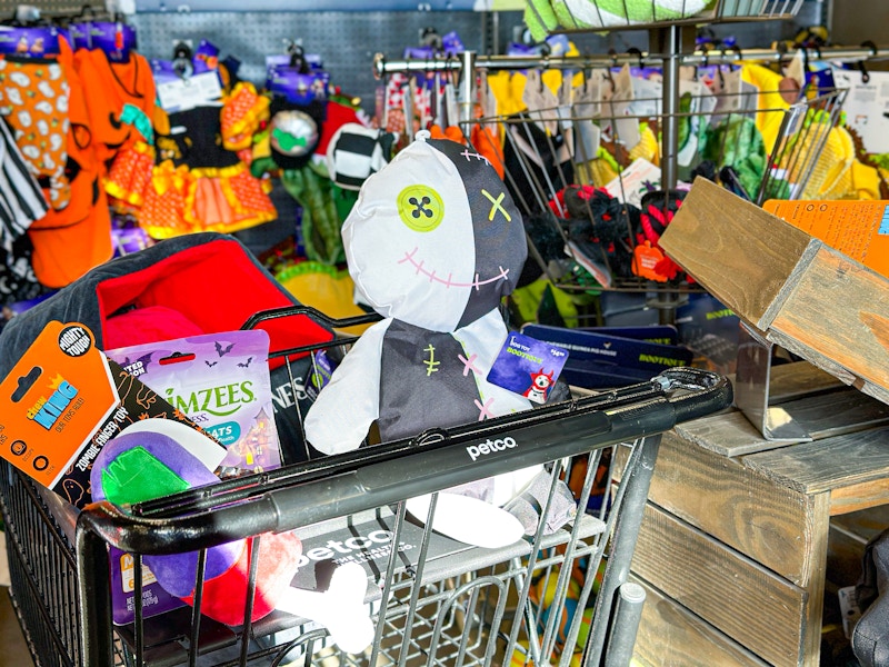 halloween pet toys in a cart