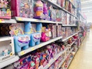 shelf with polly pocket toys at walmart