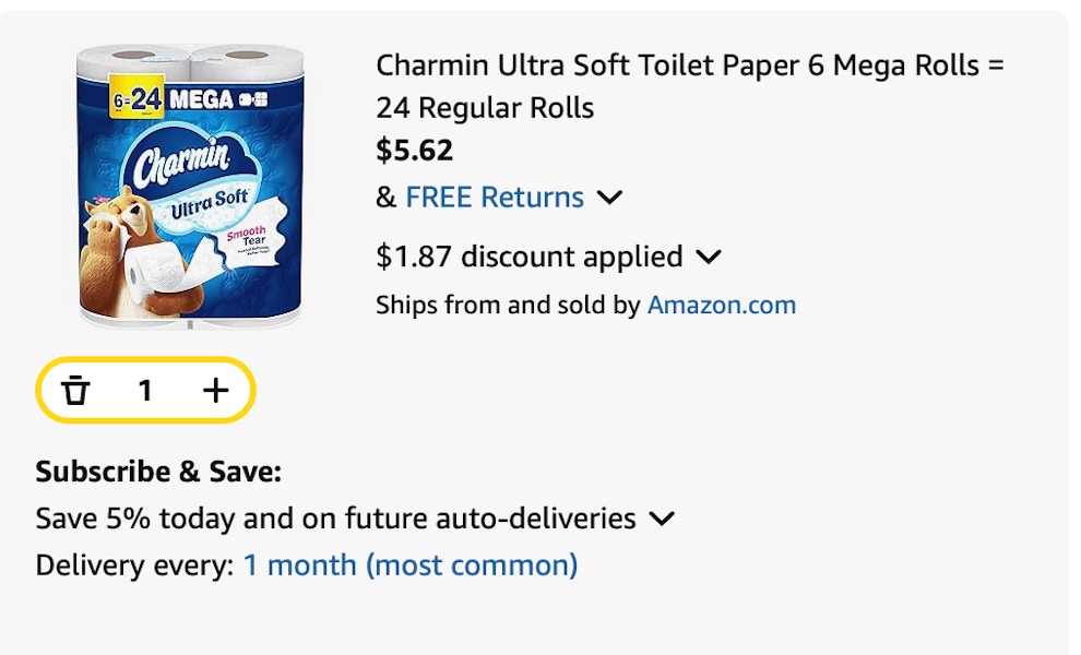 Charmin Ultra Soft Amazon receipt