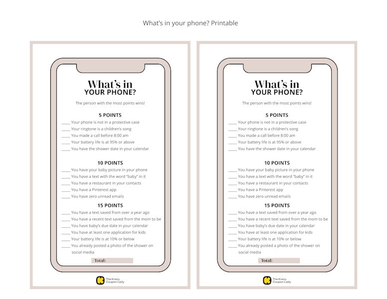 What’s in your phone game printable