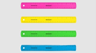 Three colorful rulers on a white background