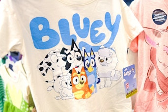 Close up shot of Bluey toddler character graphic tee at Walmart