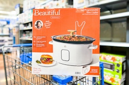 slow cooker on the edge of a walmart cart