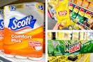 dollar general scott toilet paper, lay's potato chips, mountain dew soda 3-photo collage