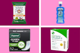 collage with depend, skinny pop, act, and onetouch products