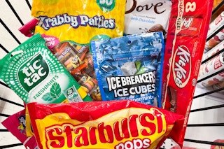 candy clearance bags sitting in a basket at target