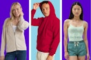 women's Time and Tru jacket, red Hanes men's hoodie, and On holiday women's pajama set