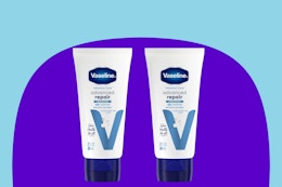 dollar general vaseline lotion on purple and blue background