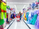 target costumes with a woman and cart in aisle