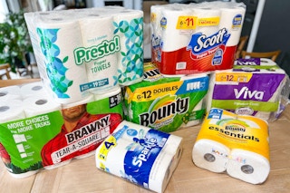 different brands of paper towels on a table