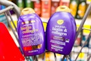 two bottles of ogx biotin and collagen hair care