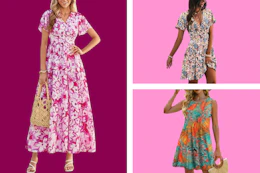 models in floral dress in a collage