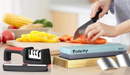 Knife Sharpener and Sharpening Stone Set, Now $8.49 on Amazon card image