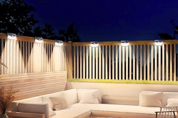 Lifestyle image of the Tolsprint Solar Light 6-pack installed on fence