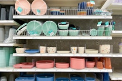 pillowfort dinnerware sitting on a target shelf
