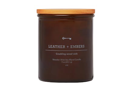 Threshold Leather and Embers Candle