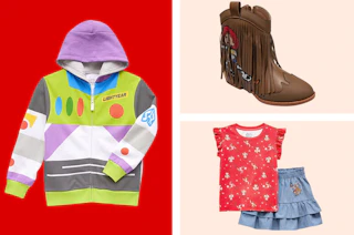 Toy Story themed clothes and boots in a collage